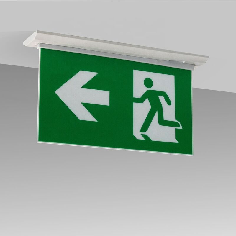 3 Stunden wiederaufladbar, batteriebetrieben, doppelseitiges Notausgangsschild mit 15 weißen SMD-LEDs und Li-Ionen-Akku